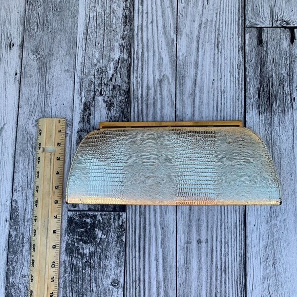 Vintage Gold Metallic Croc Embossed Clutch Handbag - Picture 8 of 12